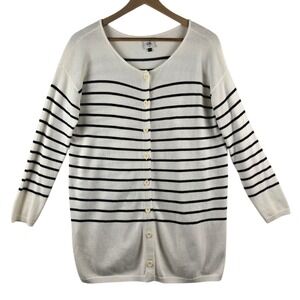 Cabi‎ Cardigan Sweater Cream Black Striped Long Sleeve Button Front Knit Top XS